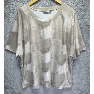 LOGO Lori Goldstein 2X Half Short Sleeve Sweatshirt Gray White‎ Comfy Loungewear